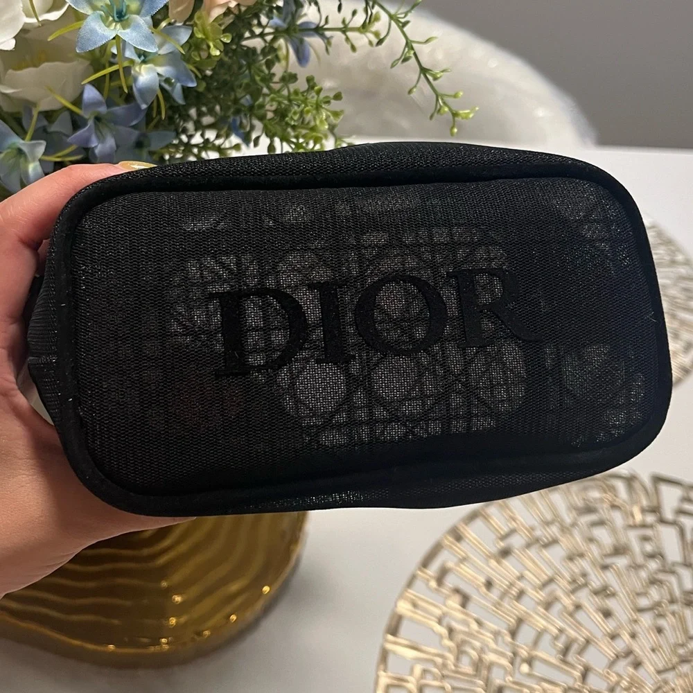 Dior Black Mesh Logo Cosmetic Pouch